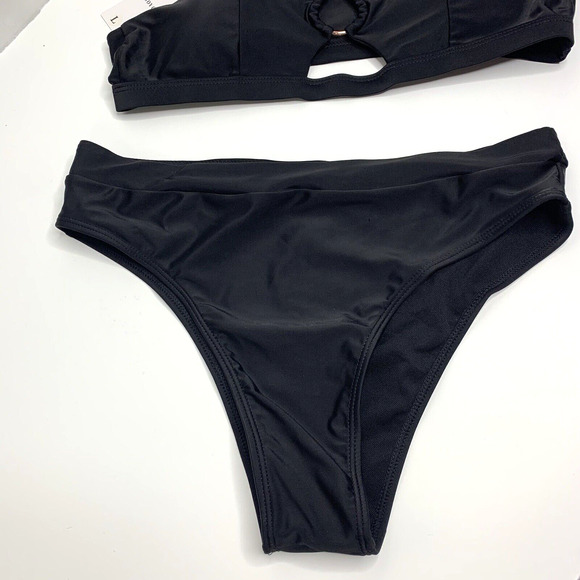 Elsoyo Womens High Waist Bikini Set Size Large Black High Cut Padded - Picture 5 of 13